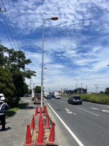 令和6年7月　埼玉県越谷　国道4号線　大型道路照明移設工事